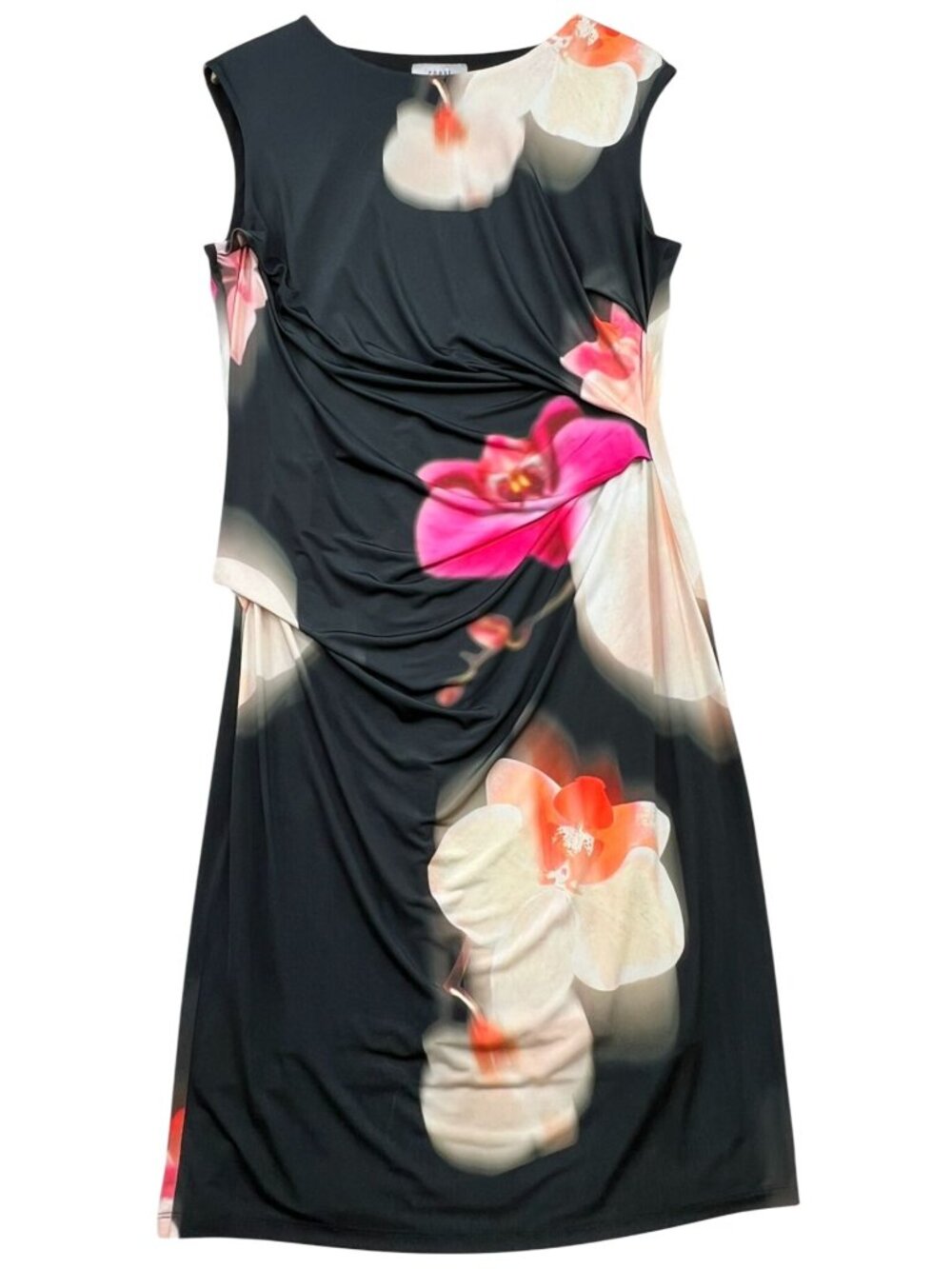 Coast Women's Midi Sheath Dress Sleeveless Stretch Size 14 Black Orchid Floral